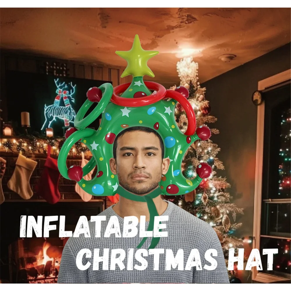 Inflatable Christmas Tree Ring Toss Game, Xmas Tree Headband with Rings, Family Party Game For, Festive Holiday Party Activity