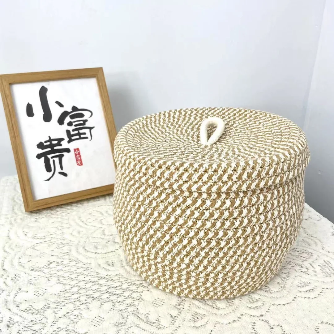 Storage Basket New Cotton Line Arrange Office Key Sundries Woolen Yarn Fabric Art Manual Weave Striped Organization