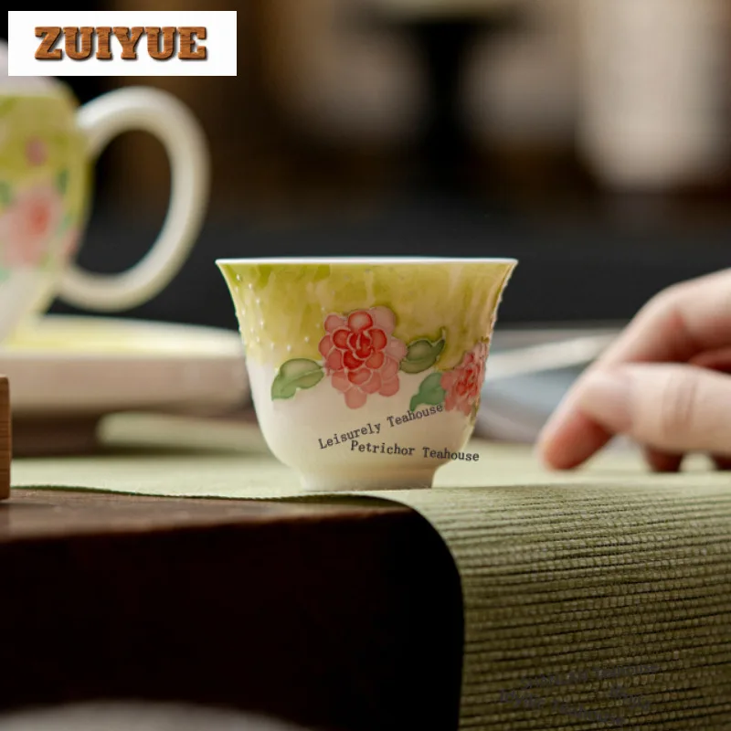 

2pc/lot Hand-painted Camellia Teacup Vintage Tea Bowl Cute Cup Tea-tasting Smelling Cup Chazhan Master Cups Drinkware 65ml