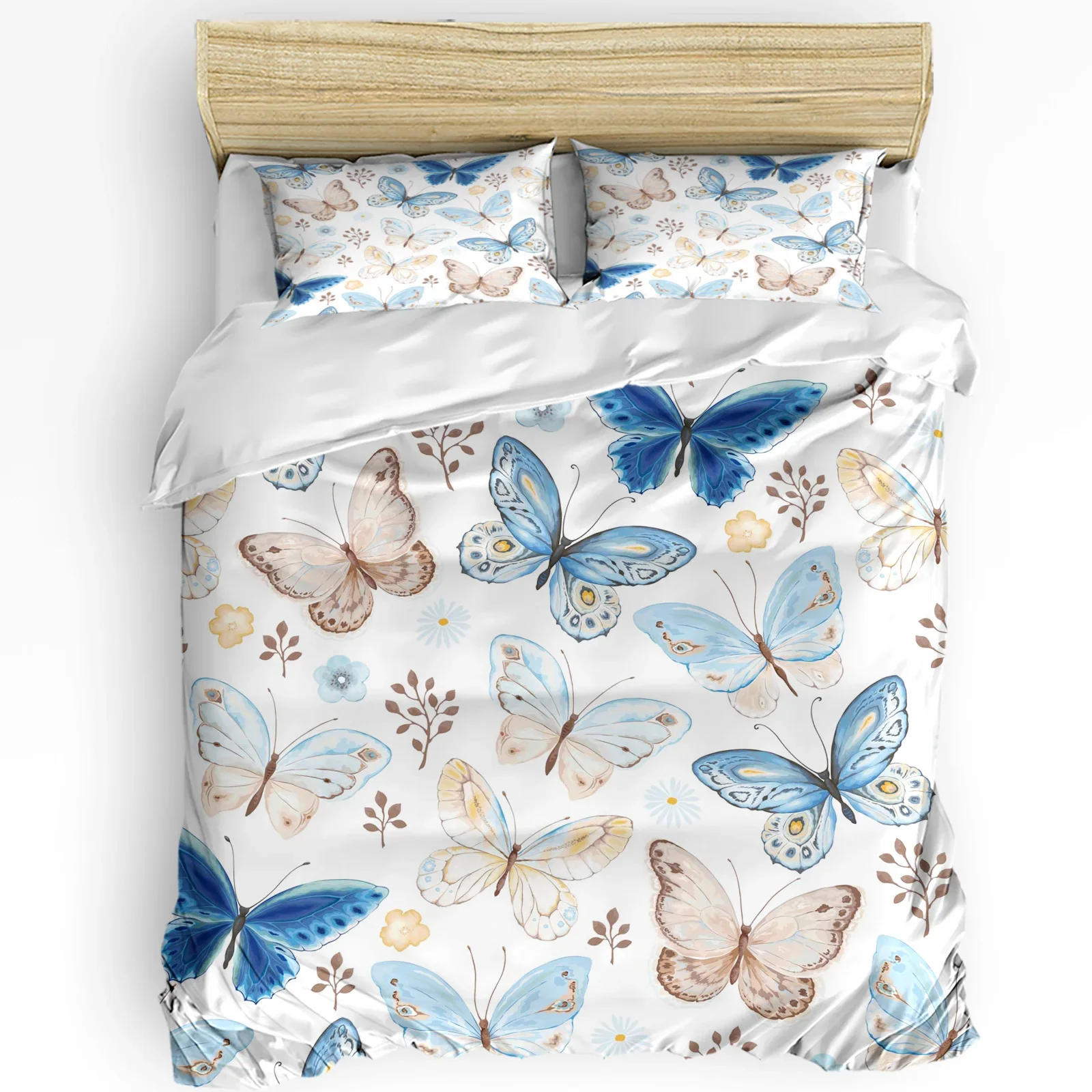 Colorful Butterfly Flowers Leaves Beautiful Duvet Cover 3pcs Bedding Set Home Textile Quilt Cover Pillowcases No Sheet