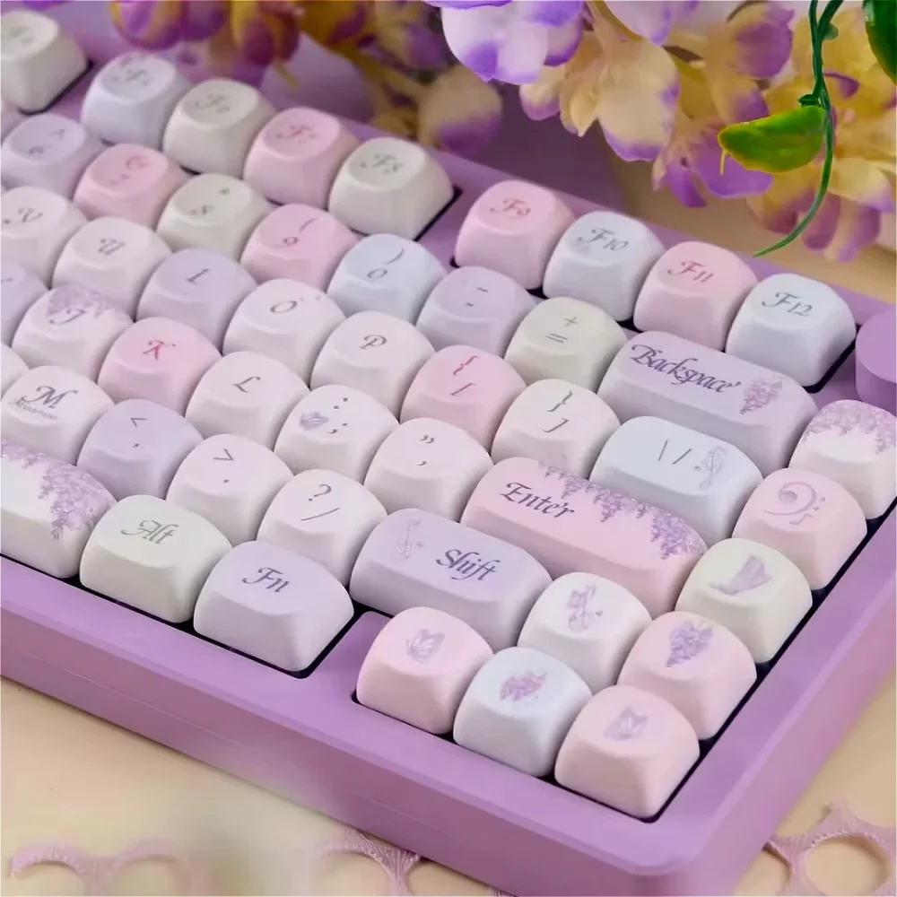 Wisteria moa keycap conjunto pbt personalizado adolescente keycaps roxo para mx switch 60/84/90/104/108 teclados mecânicos