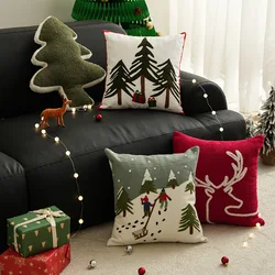 45x45cm Christmas Embroidery Cushion Cover Luxury Pillow Case Home Supplies Snowflake Reindeer Christmas Pillow Covers Decor