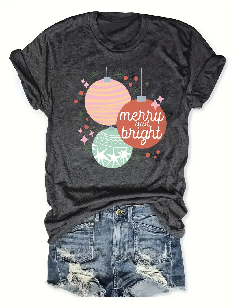 Spring and Summer Christmas Printed T-shirt, Casual Short Sleeve Round Neck T-shirt, Fashion Women's Clothing