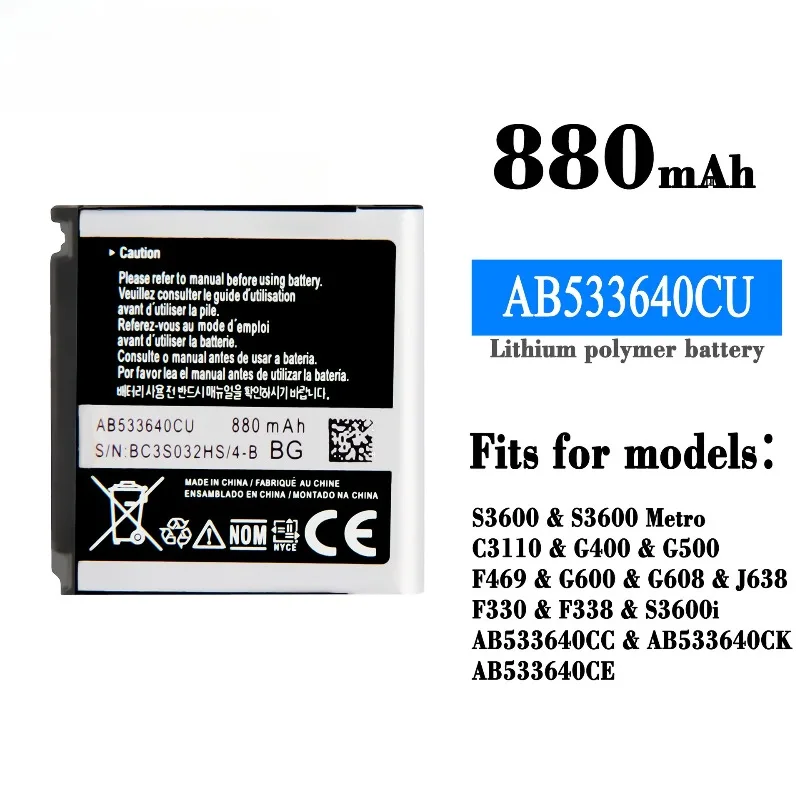 NIEUWE 880mAh Mobiele Telefoon Batterijen AB533640CU voor Samsung S3600C GT-S3600i S6888 S3710 S3930C S3601 S3601C S5520 S569 + Gereedschap