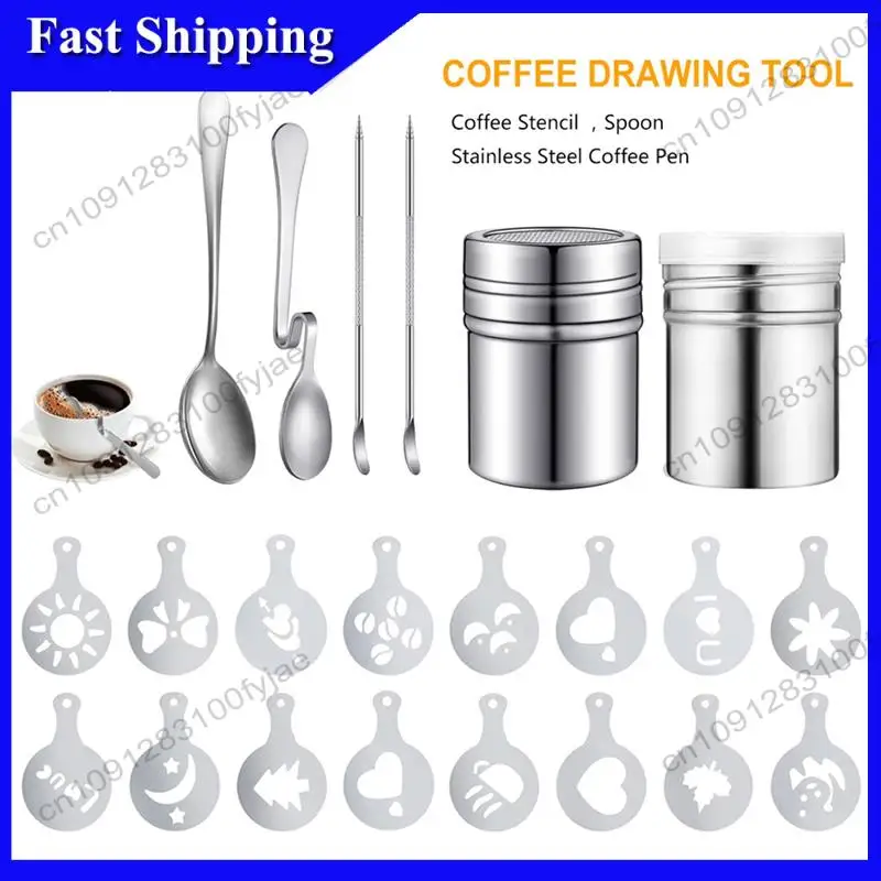 

-X07A 22PCS Reusable Coffee Decorating Stencils Coffee Carving Pen Portable Latte Art Pen Coffee Mold Tool Spoon Coffee Needle