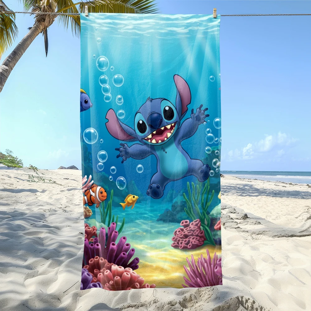 

1pc Disney Beach towel Stitch Cartoon pattern elements Ultra-Absorben Windproof & Sun-Protective-Ideal for Beach Travel Camping