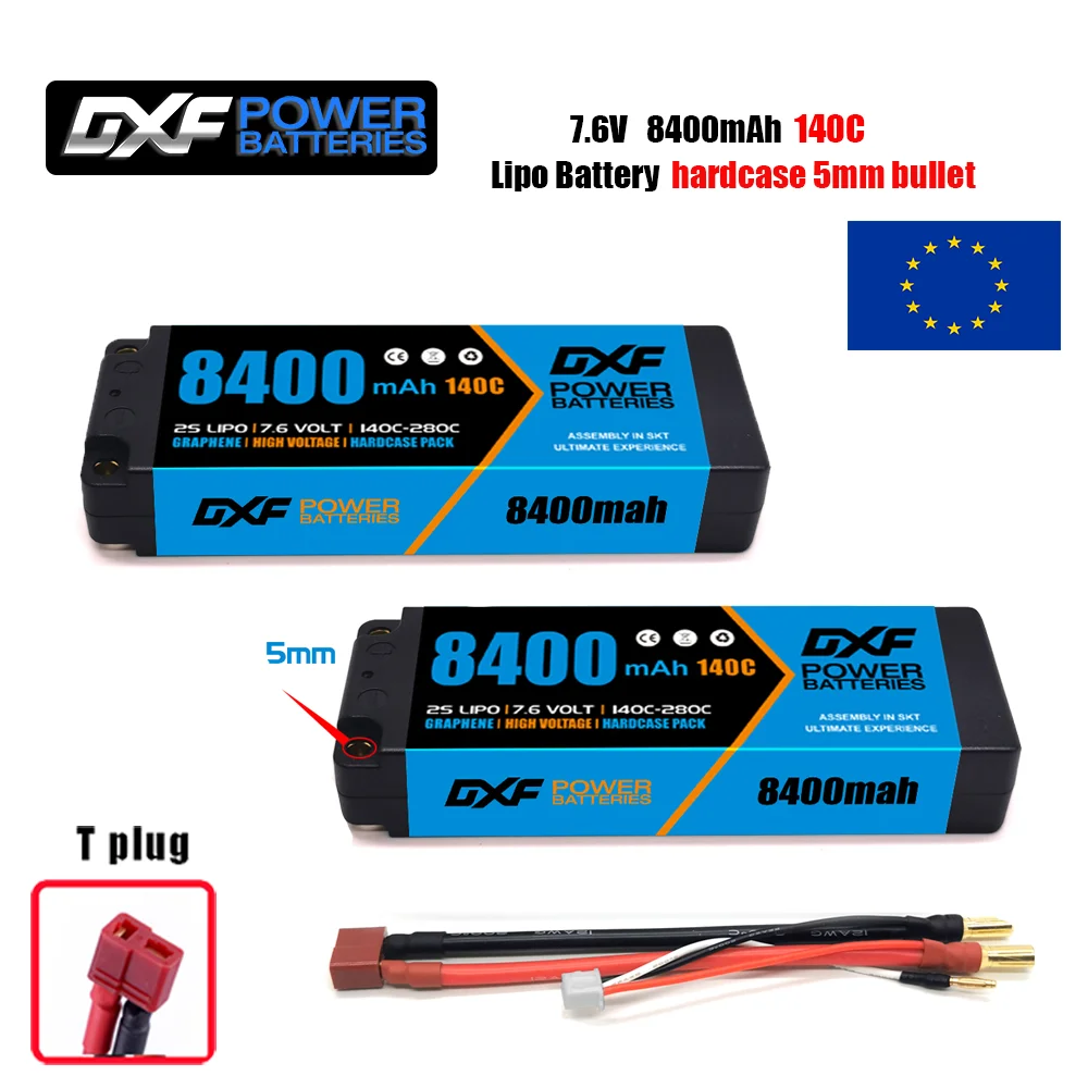 DXF 2S Lipo Battery 7.6V 8400mAh 140C 5mm Bullet T/Deans Plug HsrdCase for 1/8 Buggy Truggy Offroad Car Truck Airplane UAV RACIN