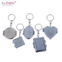 Mini Folding Mirror Keychain Round Heart Oval Square Shape Double Sided Cosmetic Mirror Metal Folding Keychain Makeup Mirror 1pc