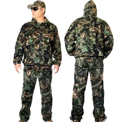 Spring Autumn Fleece Thermal Hooded Cardigan Leaves Bionic Camouflage Fishing Hunting Suit Wear-resistant Ghillie Suit