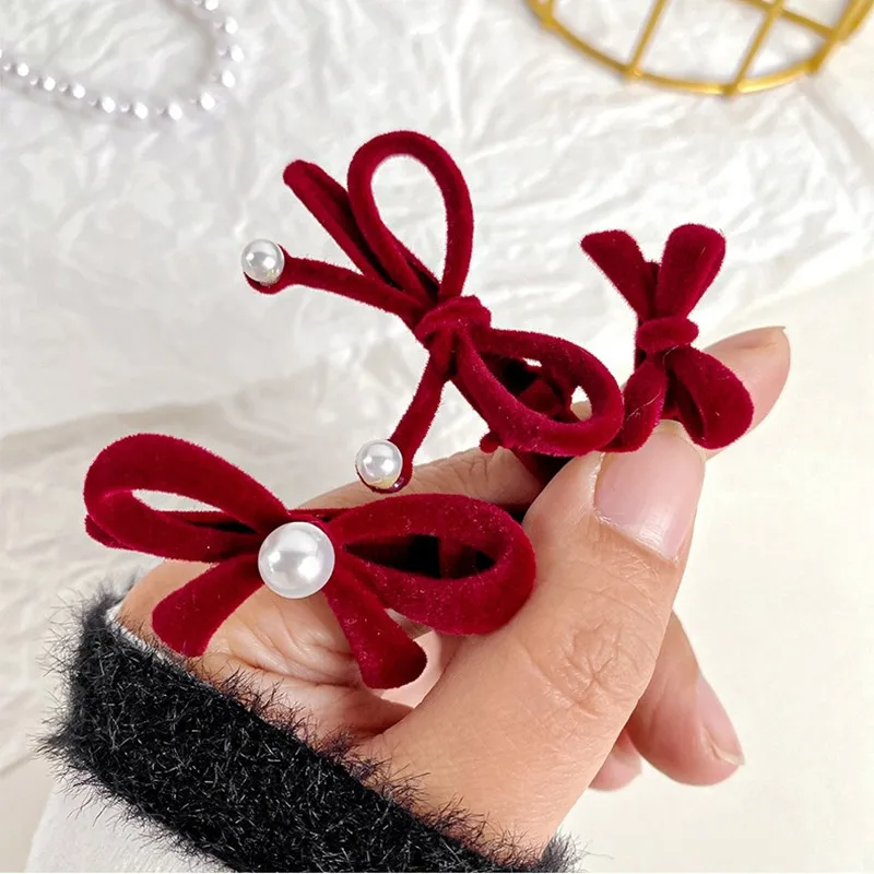 2024 Elegant Velvet Pearl Bow Hairpins Women Girls Bangs Hair Clips Barrettes Accessories Hairclip Headwear Headdress Ornament