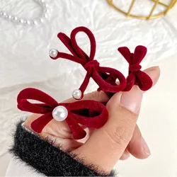 Horquillas con lazo de perlas de terciopelo para mujer y niña, pinzas para el pelo con flequillo, pasadores, accesorios para el cabello, tocado, adorno, 2024