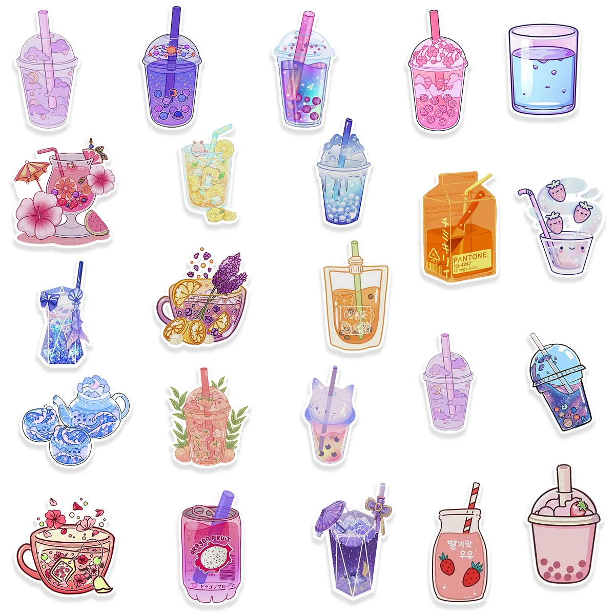 50pcs Pearl Milk Tea Drink Cartoon Graffiti Stickers DIY Phone Guitar Laptop Notebook Suitcase Cup Waterproof Stickers Kids Toys - Image 2