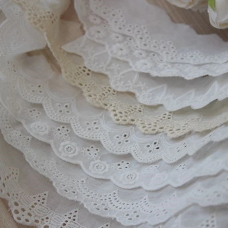 Pure Cotton Hollow Lace Embroidery Trim Fabric, Handmade DIY Home Decoration Accessories, RS4639, 10Yards/Lot