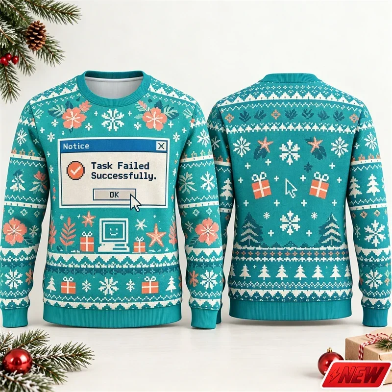 3D Print Funny Computer Message Graphic Sweatshirt Unisex Fashion Ugly Christmas Fake Sweater Men Merry Christmas Men Clothing