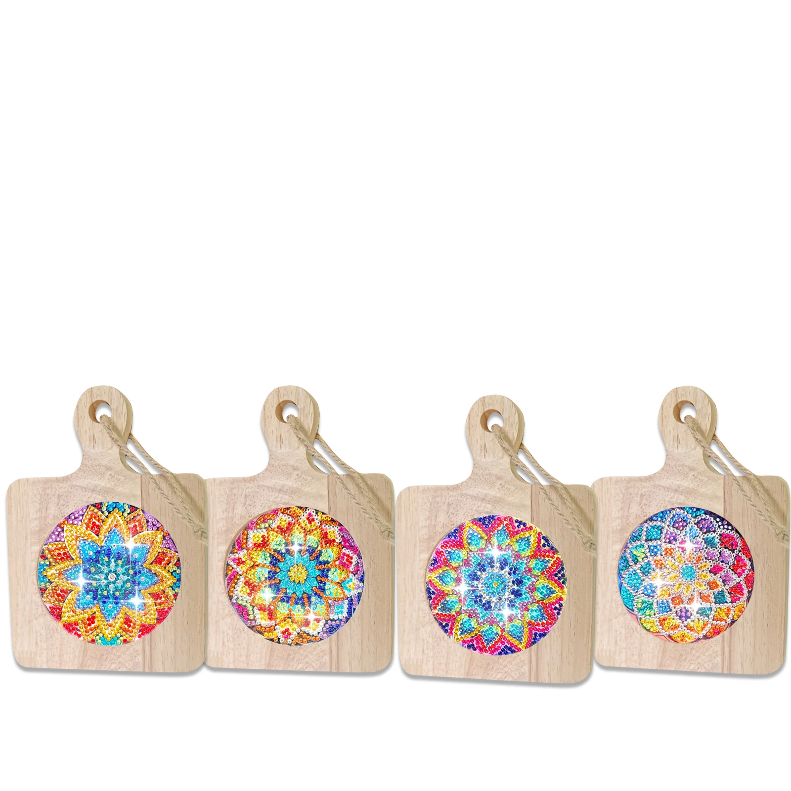 

4pcs DIY Flower Diamond Painting Placemat Tea Mat Wooden Board with Handle for Kitchen Dining Table Restaurant Decoration