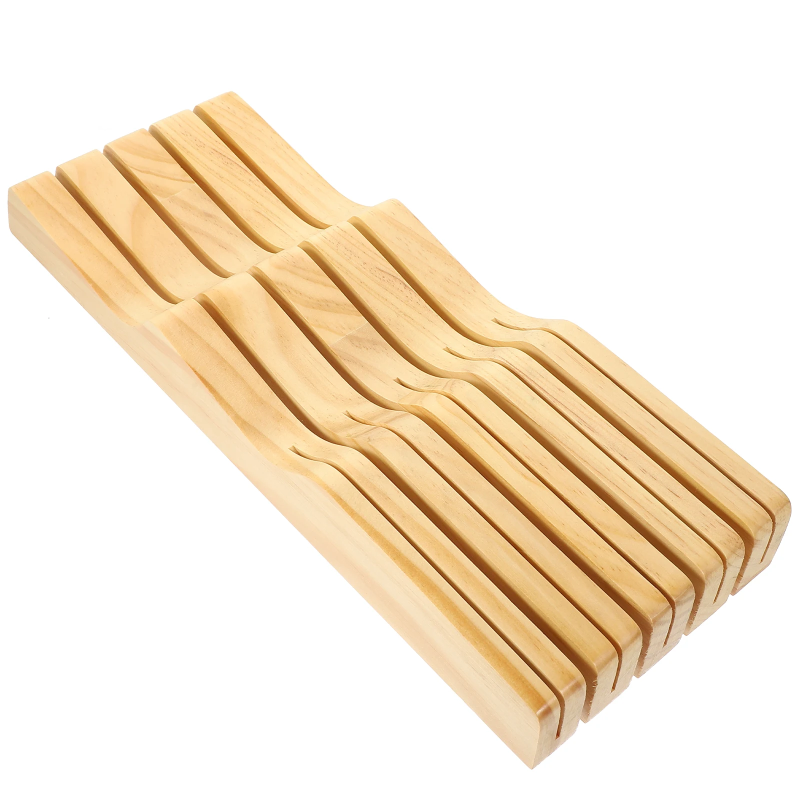 

Beech Wood Knife Holder Knives Storage Rack Kitchen Drawer Space-saving Utensil Stand for Counter Organizer Khaki