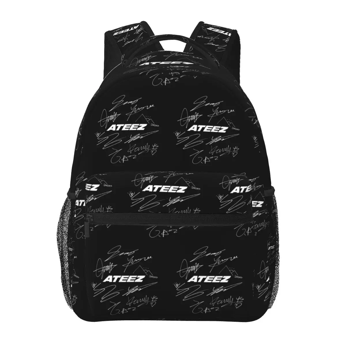 ATEEZ - شعار + توقيع (أسود) حقيبة ظهر رائجة البيع Daypack سعة كبيرة للأطفال حقيبة كتب حقيبة مدرسية حقائب كتف للرجال والنساء