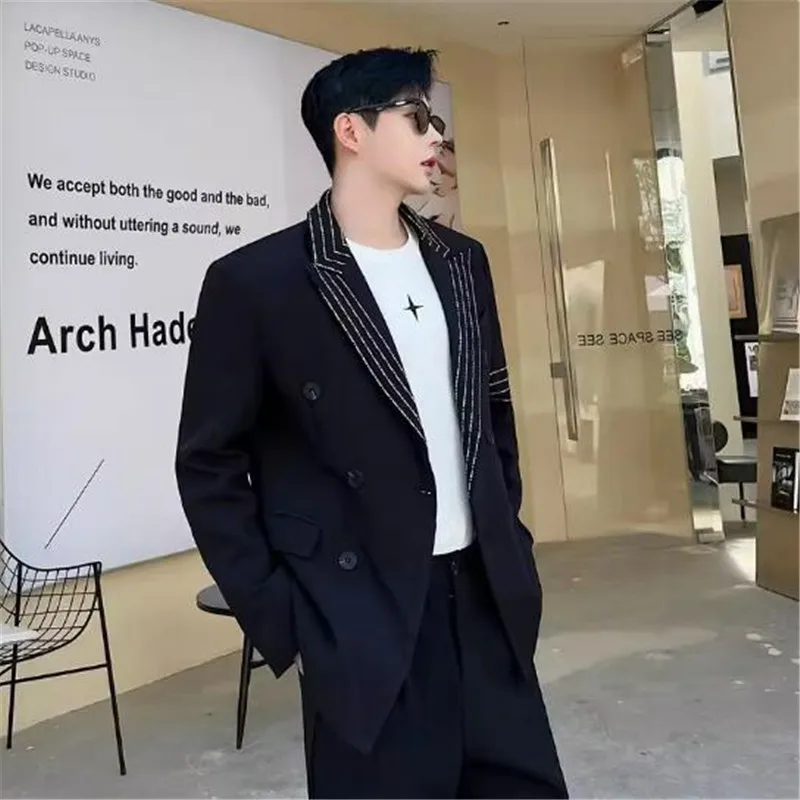 Autumn 2024 Fashion personality collection Bright line design casual suit jacket male Korean hairstylist loose casual suit