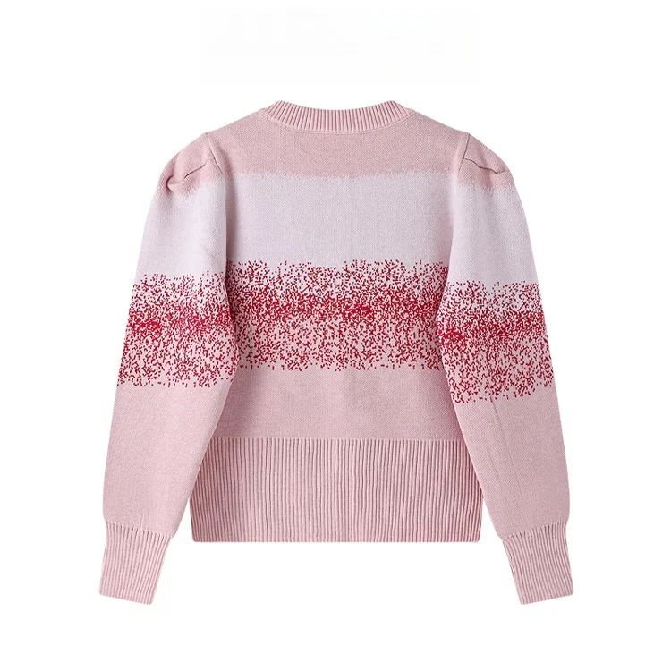 Pink Gradient Elegant Cardigan Sweater Women 2024 New Stylish Fashion Ladies Tops Long Sleeve Single-breasted Knitwear Jumpers