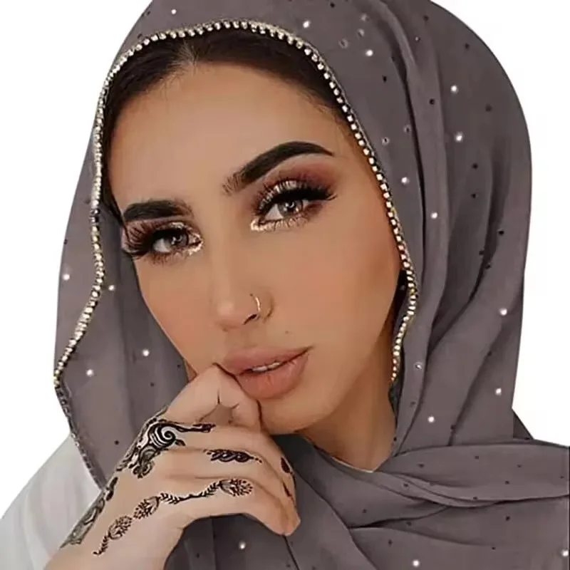 180*75cm Luxury Diamond Headscarf Chiffon Solid Color Hijab Women\'s Hijabs Long Scarves Fashion Soft Veil Muslim Scarf Shawl