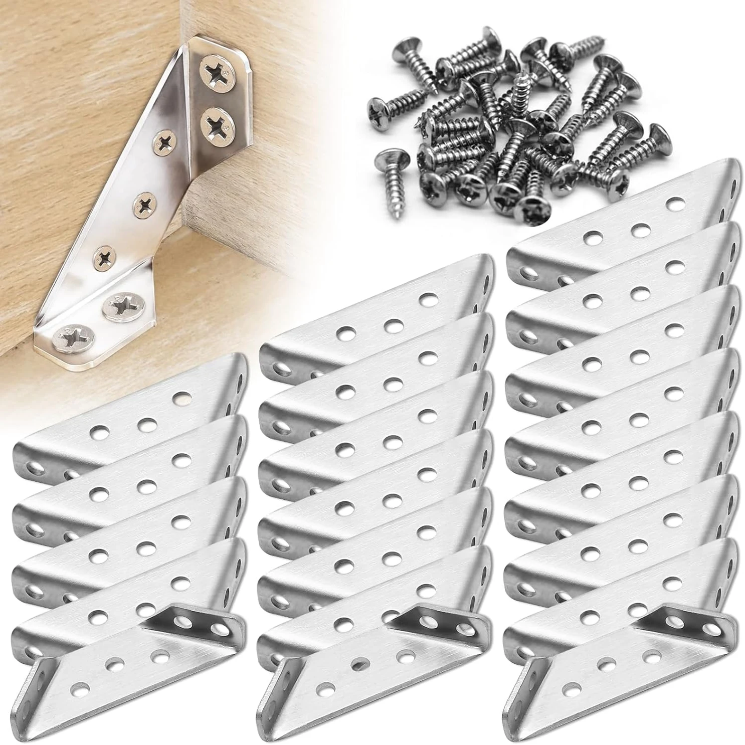 Thickened Stainless Steel Angle Code 90 Degrees Right Angle Fixed Bracket Furniture Connectors 10/20/30/50pcs