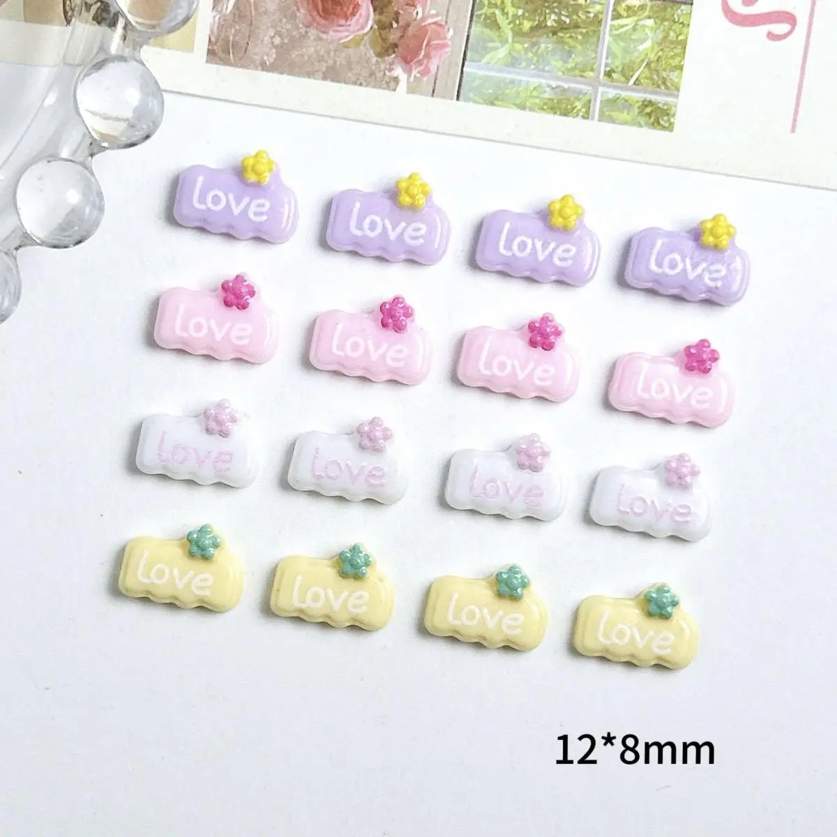 

3D Resin 4-Color Chocolate Nail Charms Kawaii Love Word Flower Nail Art Decoration Handmade Phone Case DIY Crafts Accessories