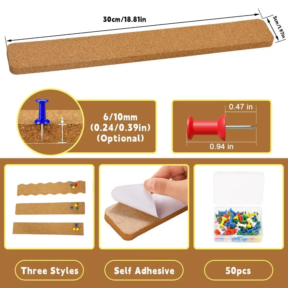 Cork Material Self Adhesive Cork Board Self Adhesive Removable Hanging Thumbtacks Board Frameless Cork Bulletin Board