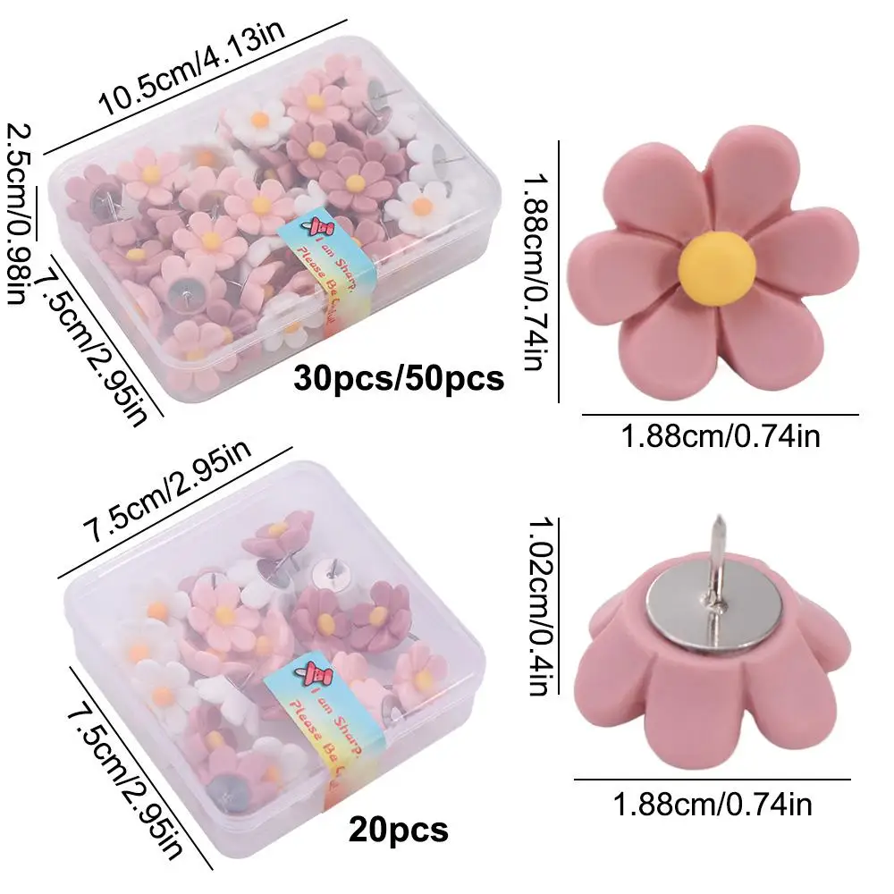 20/30/50Pcs Boxed Creative Six-Petal Flower Pushpins Photo Wall Decor Resin Colored Push Pins DIY 3D Thumb Tacks Stationery