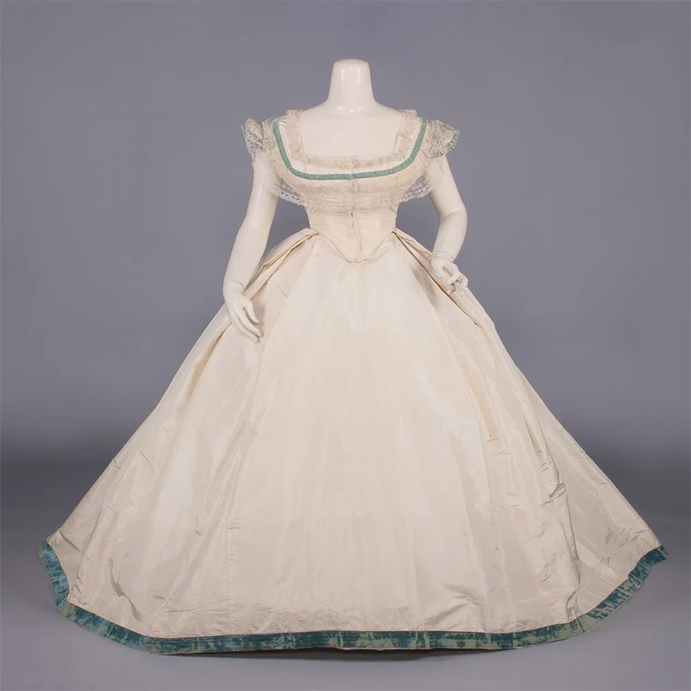 

1860s Victorian Medieval Vintage High Waistlin Evening Regency Edward Dress Woman's Fancy Rococo Baroque Prom Off Shoulder