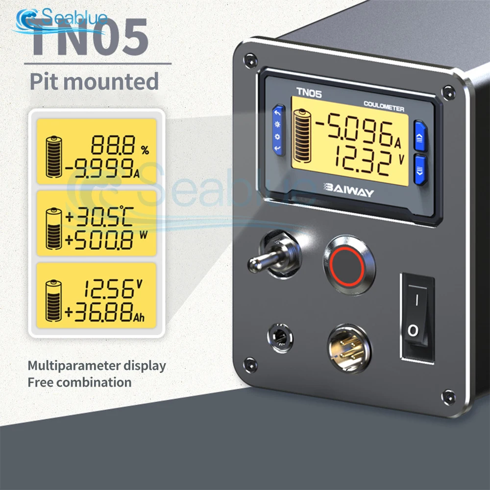 TN05 Battery Voltmeter DC 8-80V 50A Capacity Indicator Power Meter Lithium Cell 12V 24V 48V LCD Screen Display Built In Sampling