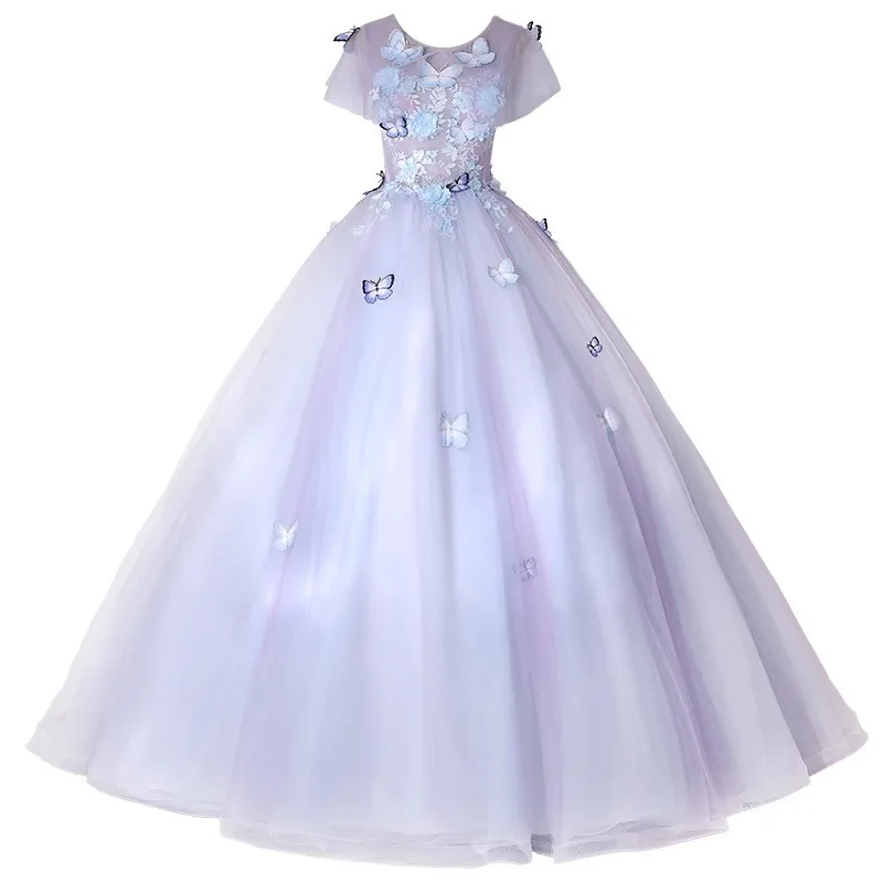 فستان شبكي مزخرف على شكل فراشة للسيدات جديد لعام 2025 فستان زفاف ملون صوتي عصري وأنيق تنورة منتفخة