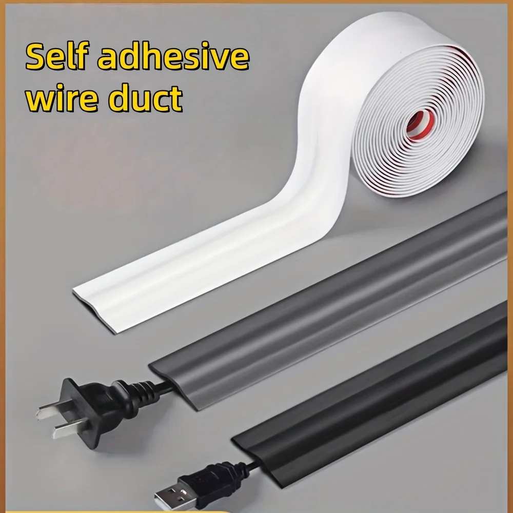 2-Pack White Invisible Wire Duct Self-Adhesive Floor Flat Cable Hideaway for Wires, Network Cables, Power Strips, Anti-Step, Anti-Slip, Cable Management Duct