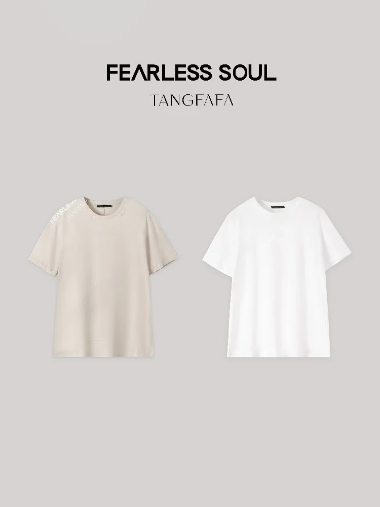 

Tfa Basic Edition Summer Casual Commute Cotton round Ne Embroidered Letter T-irt Women's Loose Fit Sweat Absorbent