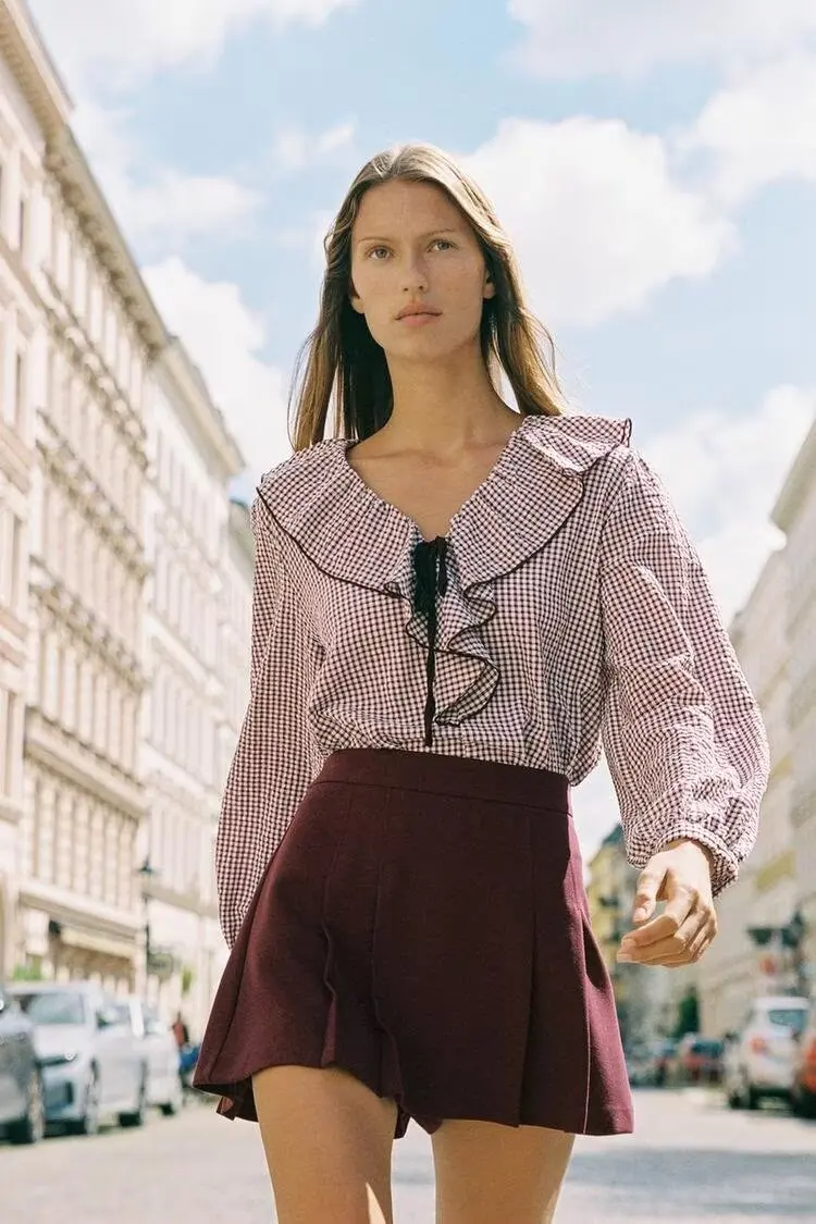 BB6832 ZA25 Jesienna Nowa Kolekcja Damska, Modna, Casualowa, Uniwersalna Spódnica Mini z Wysokim Stanem w Kształcie Litery A, Spodnie-Spódnica z Dekoracyjnymi Falbanami 1478525