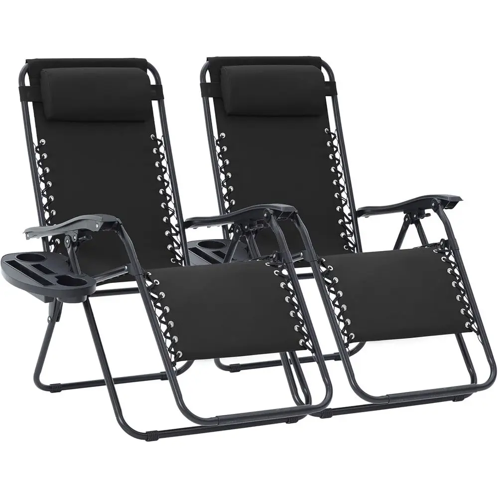 

Комплект из 2 больших кресел-реклайнеров с функцией нулевой гравитации - регулируемые стальные сетчатые кресла с подушками и подстаканниками для патио, сада, пляжа