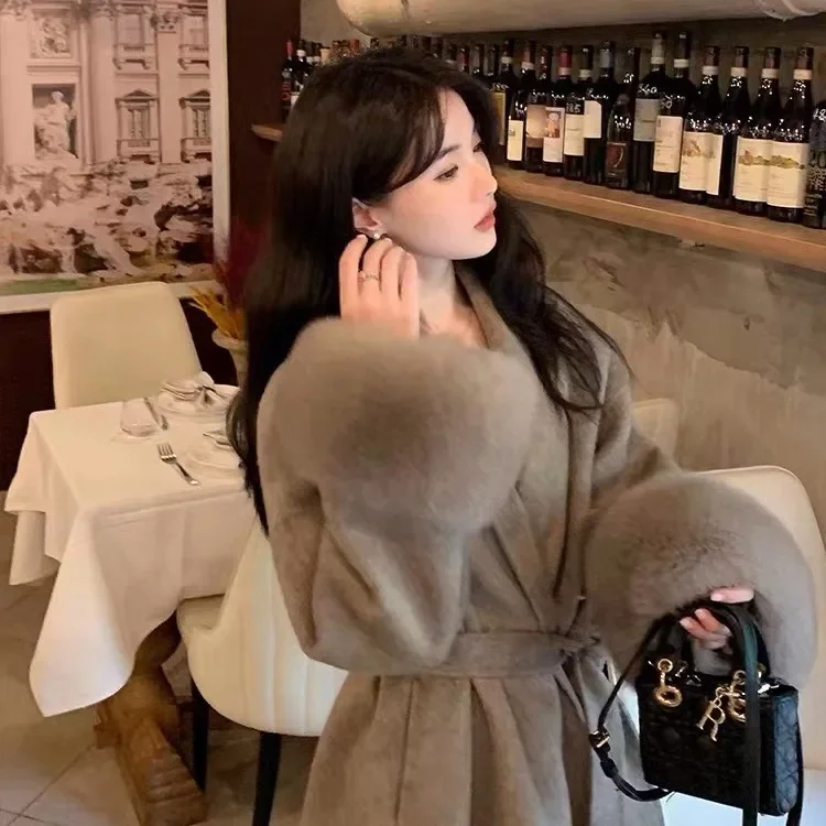 New double-sided cashmere coat female fox fur premium cape woolen coat