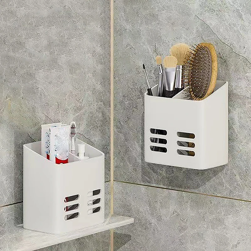 Bathroom Cosmetic Shelf Drill-free Wall Mounted Bathroom Toothpaste Shelf Toothbrush Comb Razor Skincare Storage Accessories