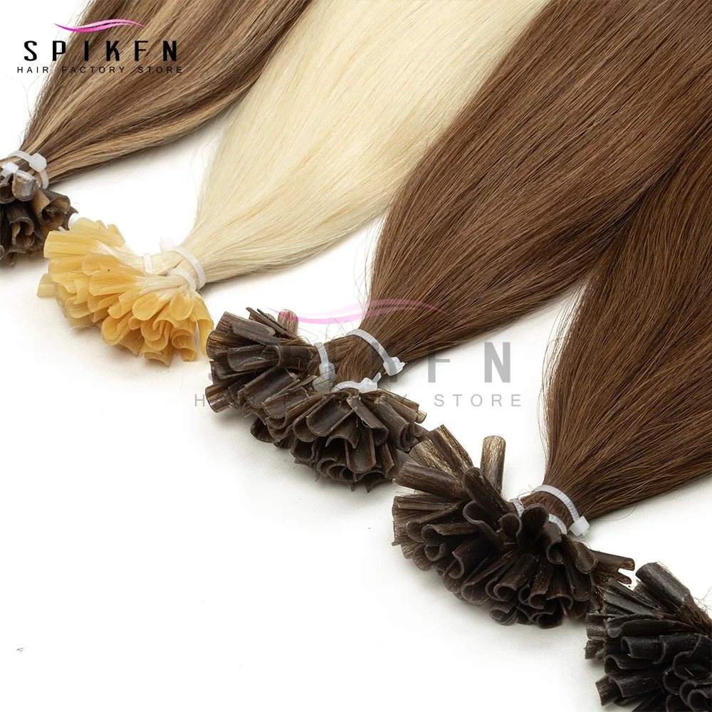 SPIKFN Nail U Tip Human Hair Extensions Natural Straight Hot Fusion Hair 50pcs/pack Nature Black Fusion Pre Bonded Human Hair