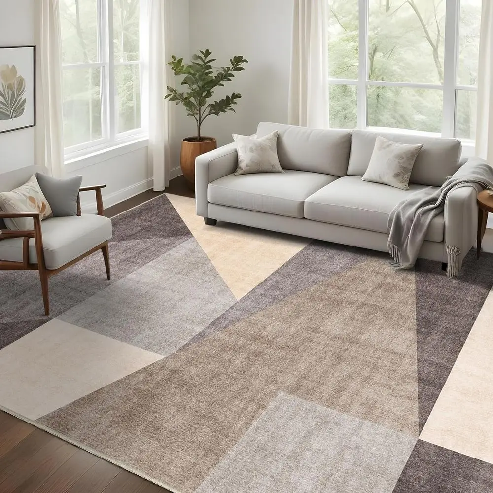 

Large 8x10 Geometric Rugs with Non-Slip Backing for Living Spaces in Brown and Grey