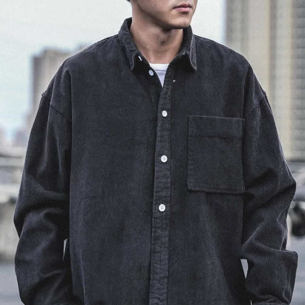 New Corduroy Shirt Men Long Sleeve Trendy Casual Loose Thick Autumn Winter Shacket Male Outerwear