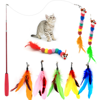 9Pcs Cat Toy Teasing Stick Set Random Color With Retractable Cat-Teasing Stick 5 Feathers 3 Accessories Interactive Toys