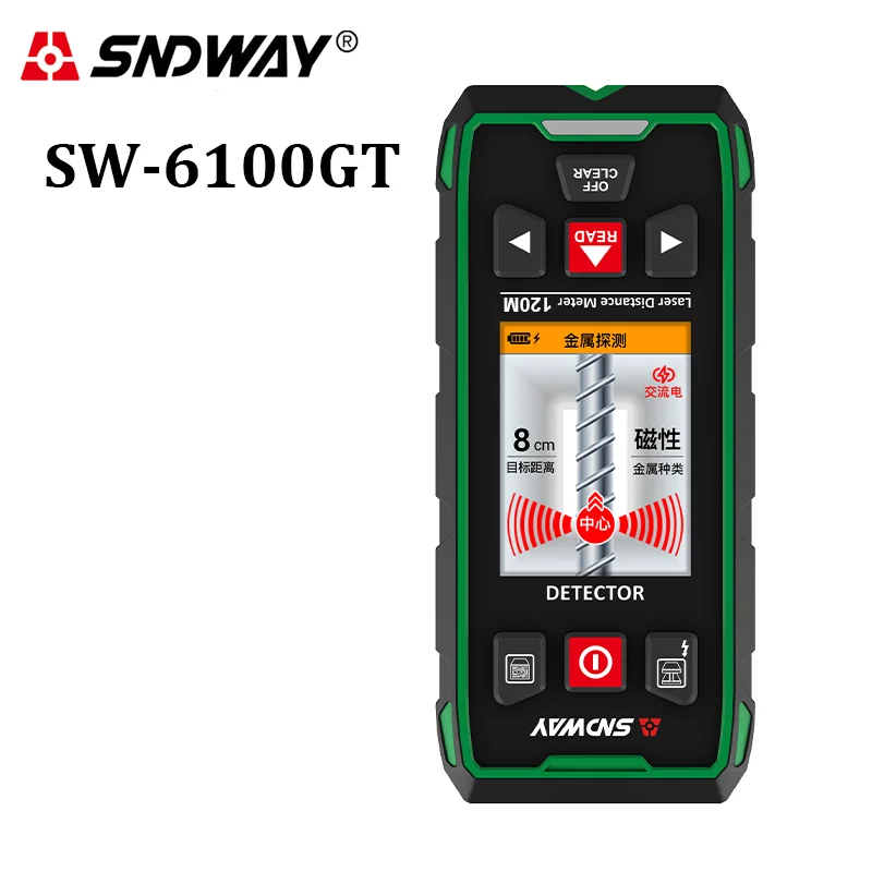 SNDWAY Multifunctional Metal Detector Laser Distance Meter 120M Laser Rangefinder Wood Finder Wall Scanner Cable Wires Detector