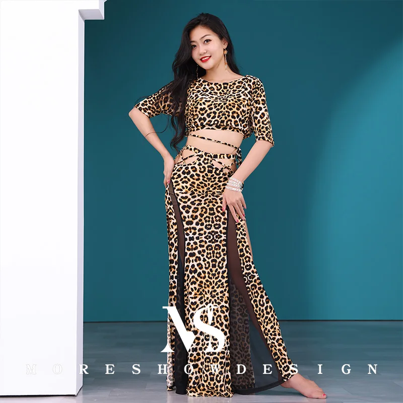 Costume da spettacolo di danza del ventre per donna Top + gonna Set da 2 pezzi Copertura a vita alta Abiti per la pratica del ventre Abbigliamento da ballo