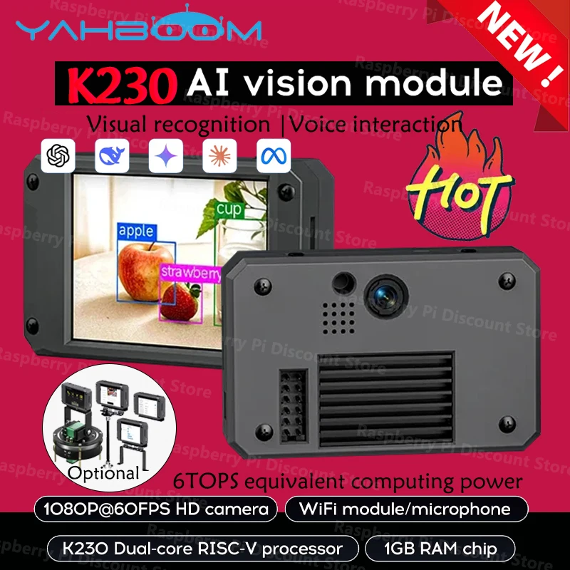 

Модуль AI Vision Yahboom K230 Сравните с K210 для обновления комплекта программируемой робототехники 2MP 2,4-дюймовый HD-сенсорный экран (торийный)