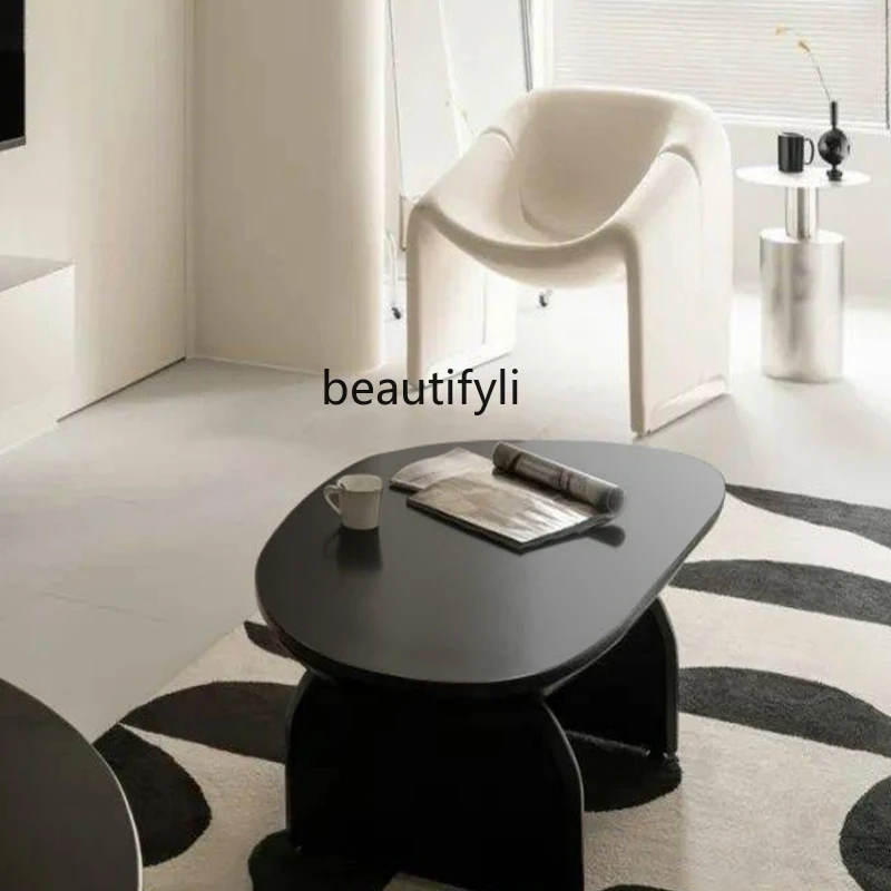 

HJ Black Solid Wood Coffee Table Minimalist Living Room Wooden Tea Table Bed & Breakfast Log Tea Table