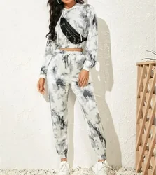 Women Two Piece Set Tie Dye Hooded Jogging Tracksuit 2023 New Fashion Plus Size Sport Set Loose Casual Stayhome Style Loungewear