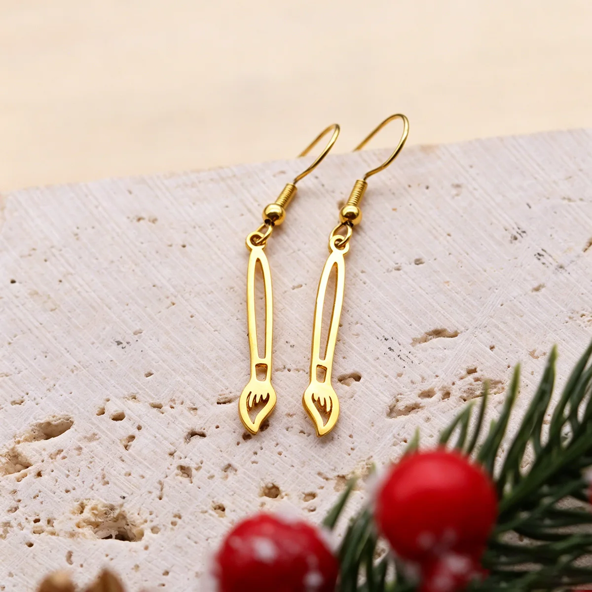 QIAMNI Artist Painting Brush Drop Earrings Stainless Steel Brush Pen Piercing Dangle Earring Painter Birthday Gift Party Jewelry
