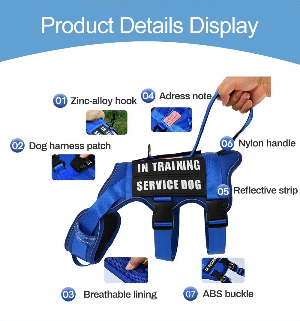Reflective Tactical Dog Harness Vest No Pull Soft Padded Pet Harness with 4 Dog Patches And Address Note