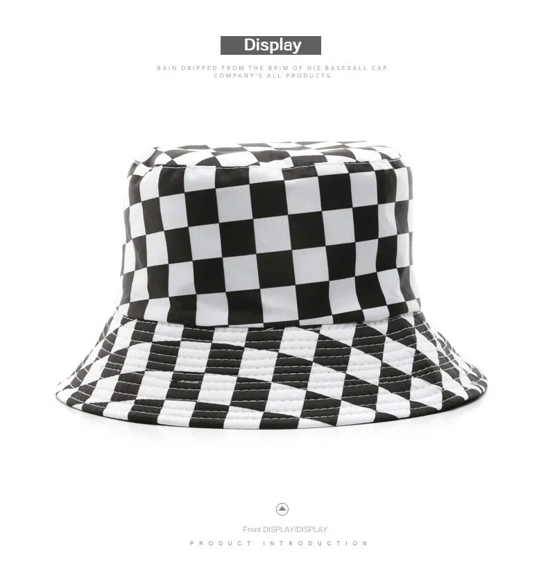 Doppelseitige karierte Eimerhüte für Damen und Herren, modische Persönlichkeit, Fischermütze, Outdoor-Sport, Reisen, Sonnenschutz, Bob-Hut, Gorra – Detail 4