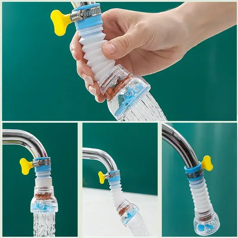 Faucet Filter Splash Proof 360 Degrees Rotatable Retractable Faucet Extender Universal Kitchen Filter Water Purifier 1/5pcs